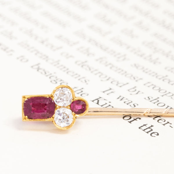 1.44ctw Antique Diamond & Ruby Stick Pin, Russian