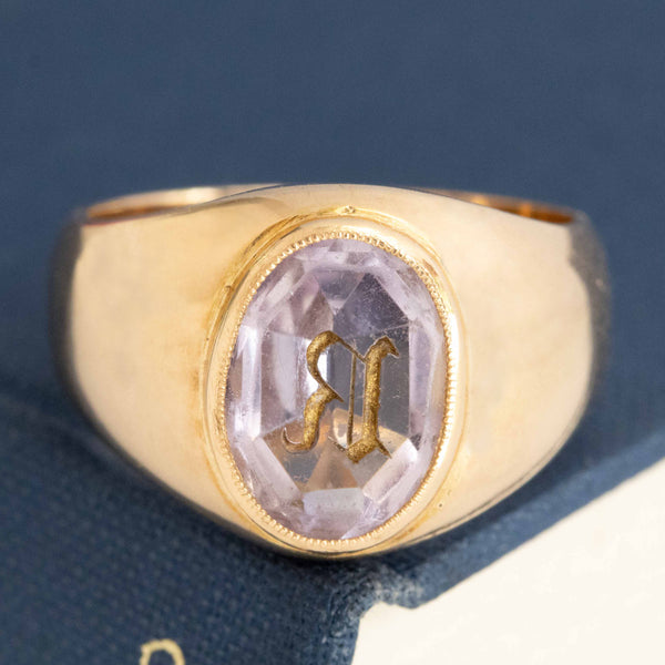 Antique Carved Amethyst "R" Signet Ring