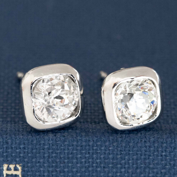 1.02ctw Old European Cut Diamond Bezel Stud Earrings