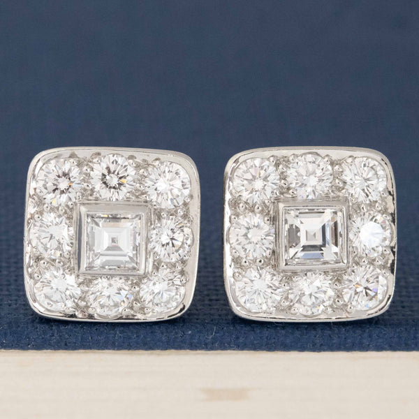 1.60ctw Vintage Diamond Cluster Square Stud Earrings, by Tiffany & Co.