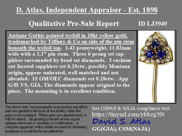 .53ctw Antique Diamond & Sapphire Trefoil Stick Pin, by Tiffany & Co.