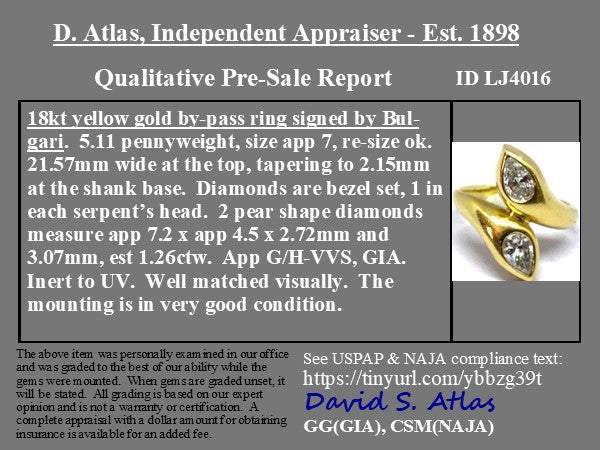 1.26ctw Vintage Pear Cut Diamond Bypass Ring, by Bvlgari