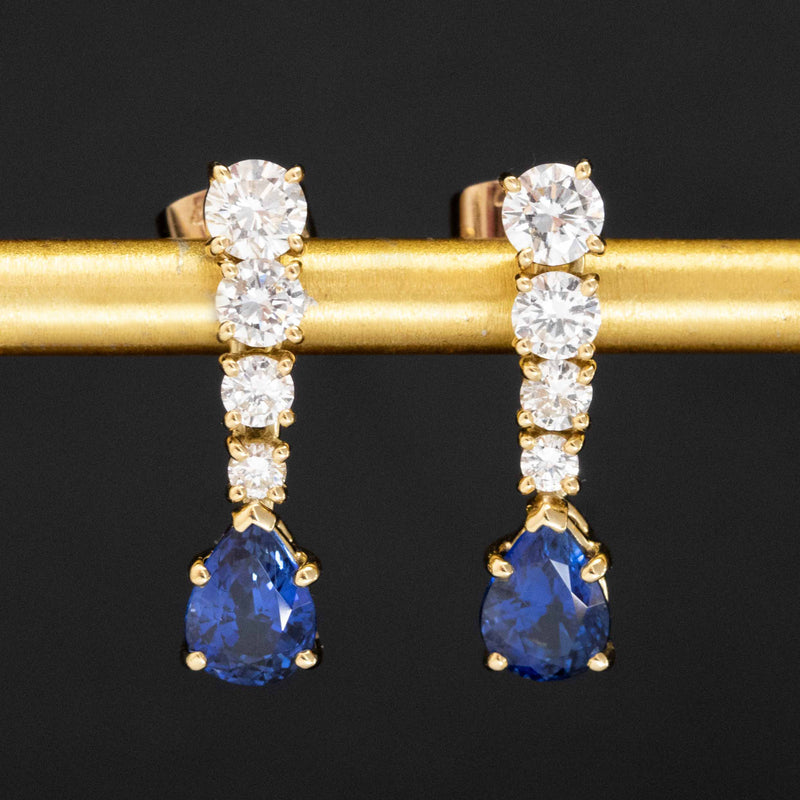3.12ctw Vintage Sapphire & Diamond Drop Earrings, by Cartier London