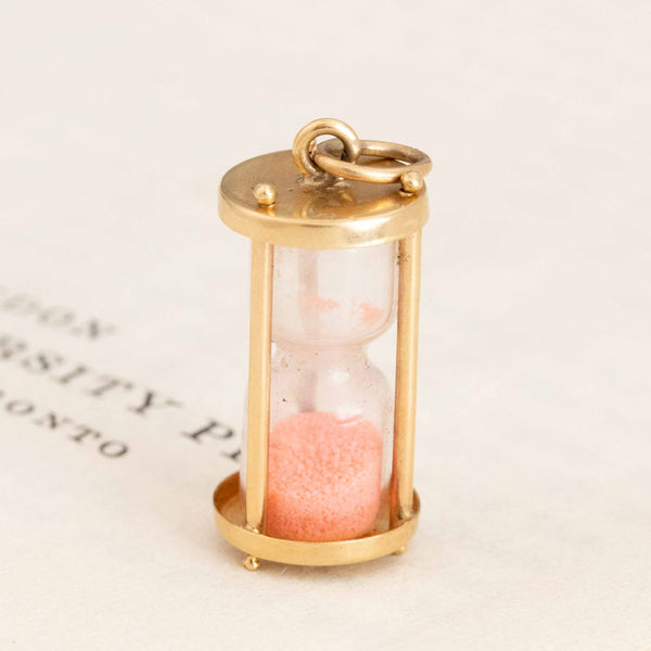 Vintage Hourglass Charm with Pink Sand