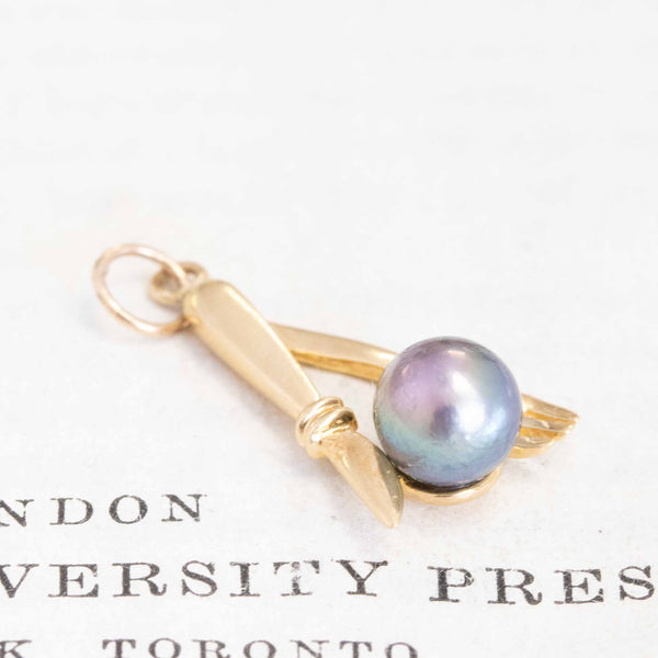 Vintage Fork and Knife Charm With Pearl