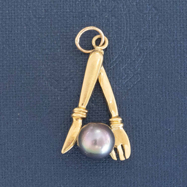Vintage Fork and Knife Charm With Pearl