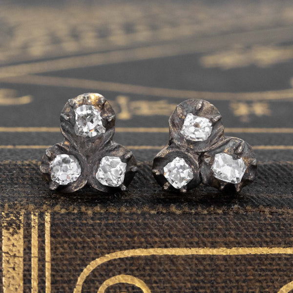 .43ctw Old Mine Cut Diamond Trio Collet Stud Earrings