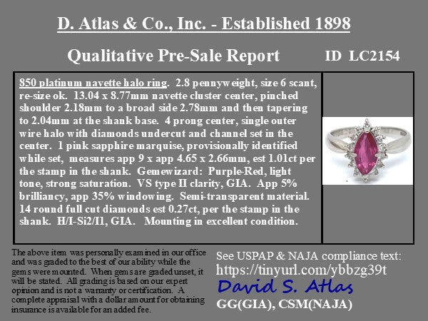 1.28ctw Pink Sapphire Diamond Halo Navette Ring