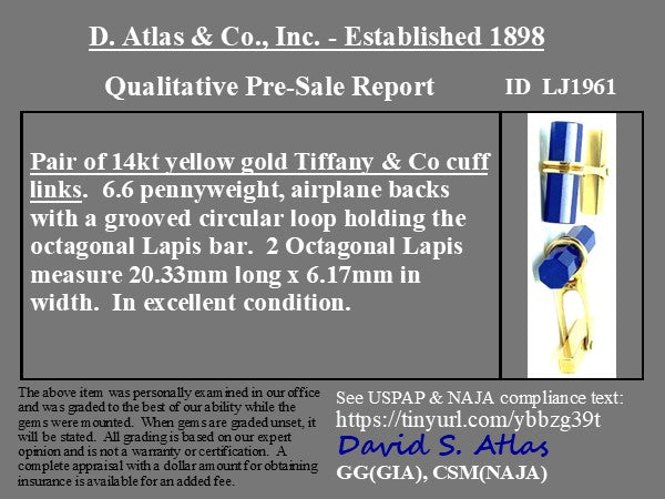 Vintage Lapis and Yellow Gold Cuff Links, by Tiffany & Co.