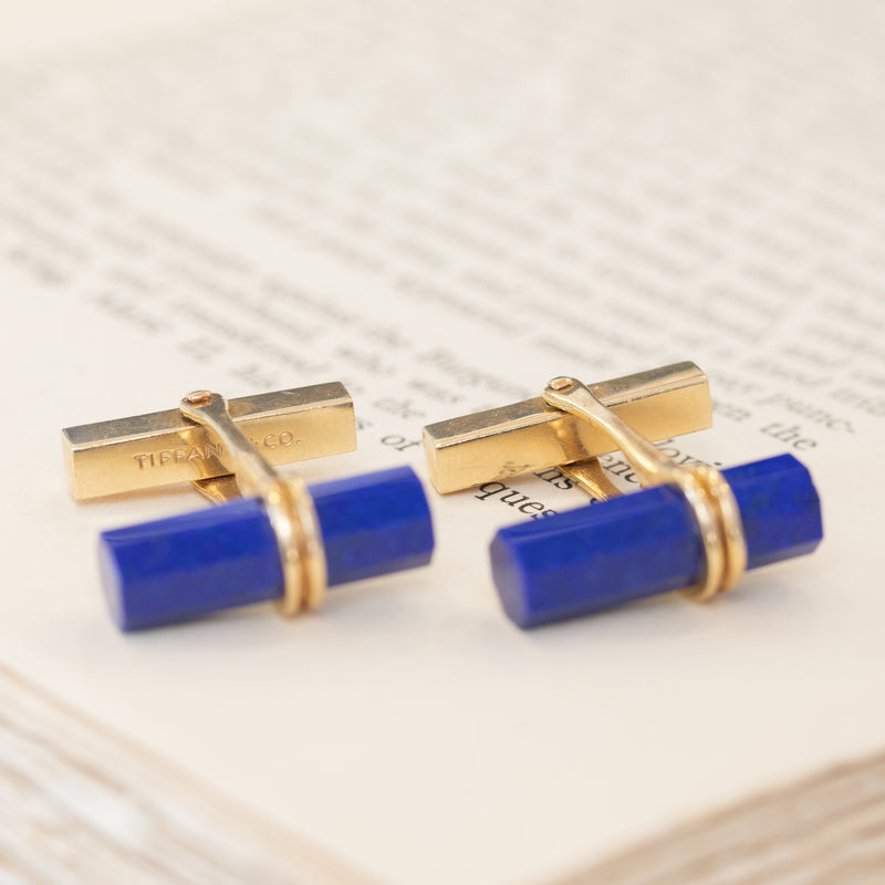 Vintage Lapis and Yellow Gold Cuff Links, by Tiffany & Co.