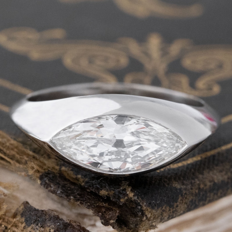 1.16ct Marquise Cut Diamond Bezel Ring, GIA H VS2