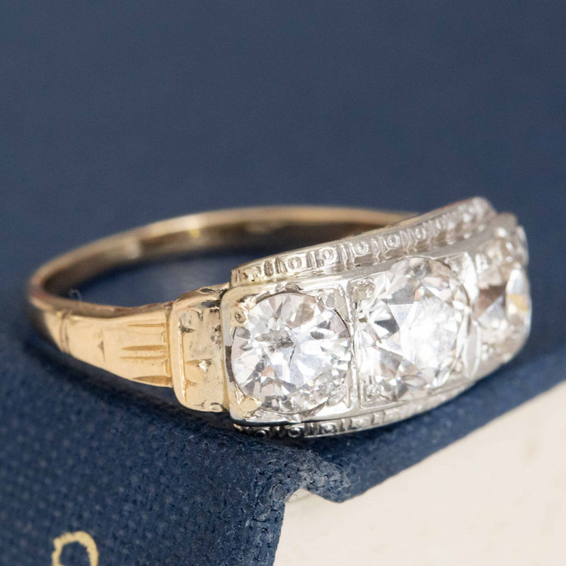 1.26ctw Vintage Old European Cut Diamond Trilogy Ring