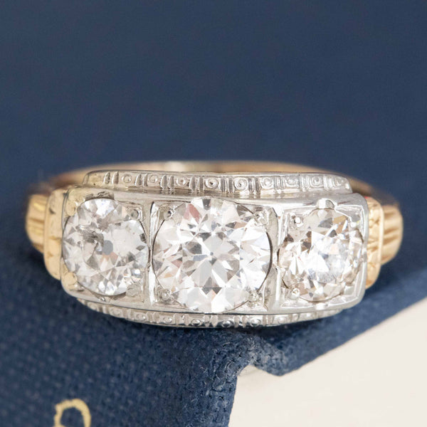 1.26ctw Vintage Old European Cut Diamond Trilogy Ring