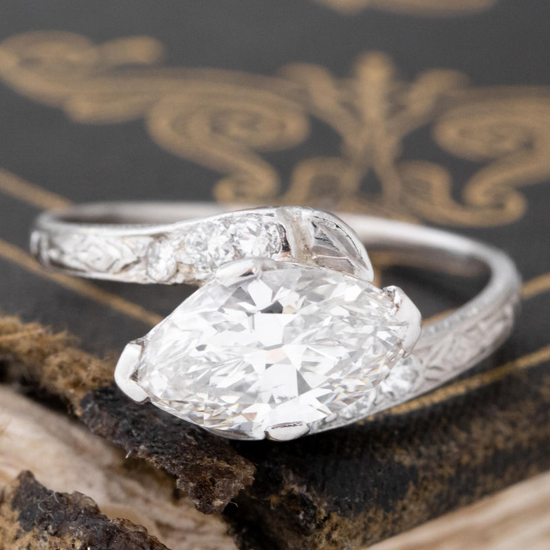1.53ct Vintage Marquise Cut Diamond Ring, GIA F VS2