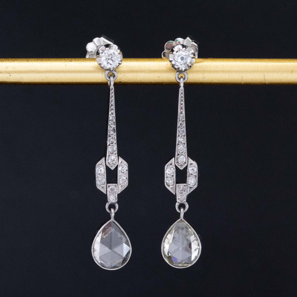 1.60ctw Vintage Pear Rose Cut Diamond Drop Earrings