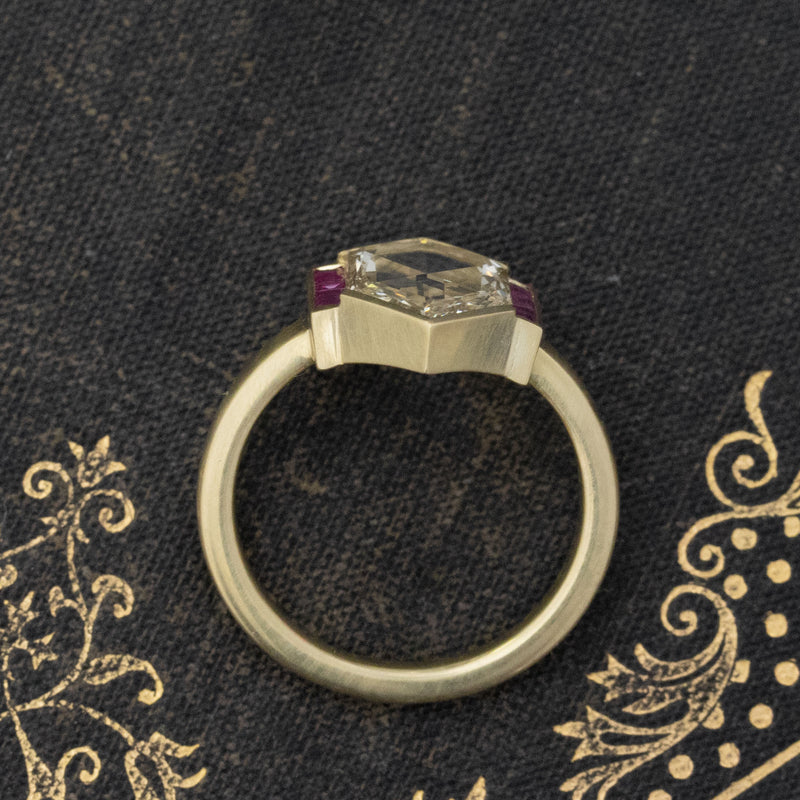 1.97ct Hexagonal Portrait/Rose Cut Diamond & Ruby Ring, GIA