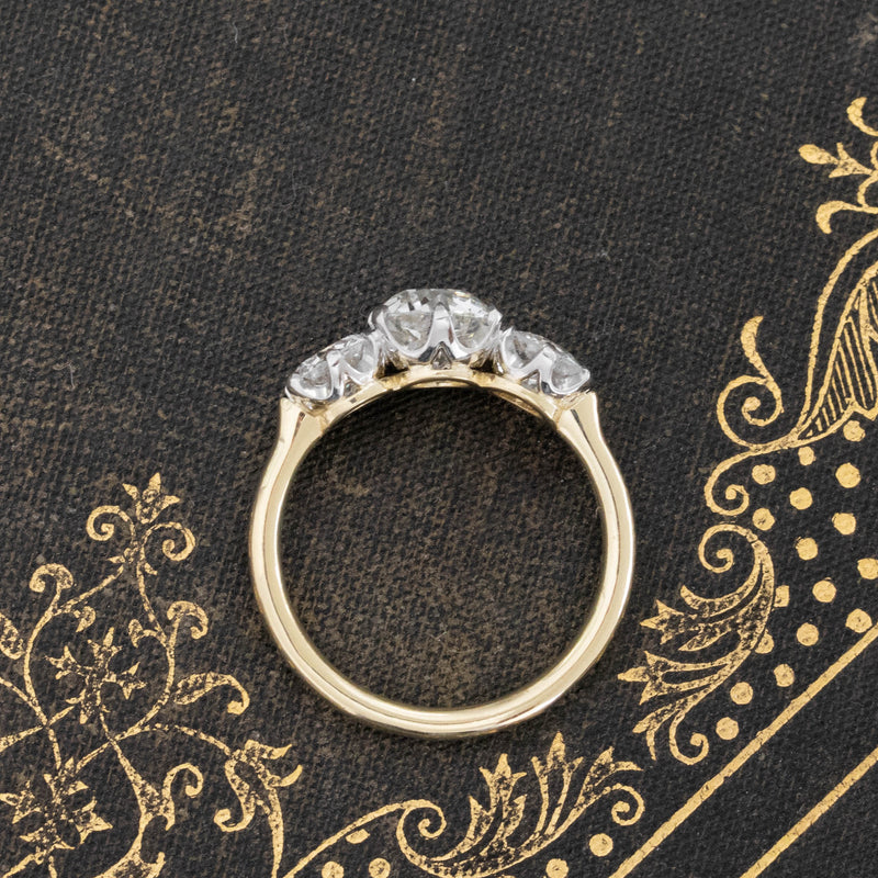 2.00ctw Old European Cut Diamond Trilogy Ring, GIA