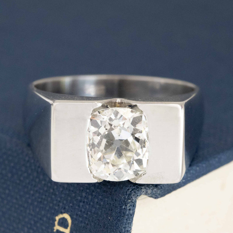 2.04ct Elongated Old Mine Cut Diamond Mod Solitaire, French, GIA F SI2