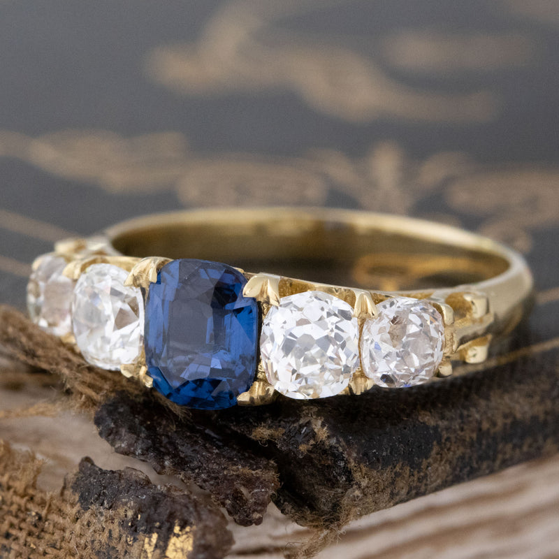 2.05ctw Victorian-Inspired Sapphire & Old Mine Cut Diamond 5-Stone Band