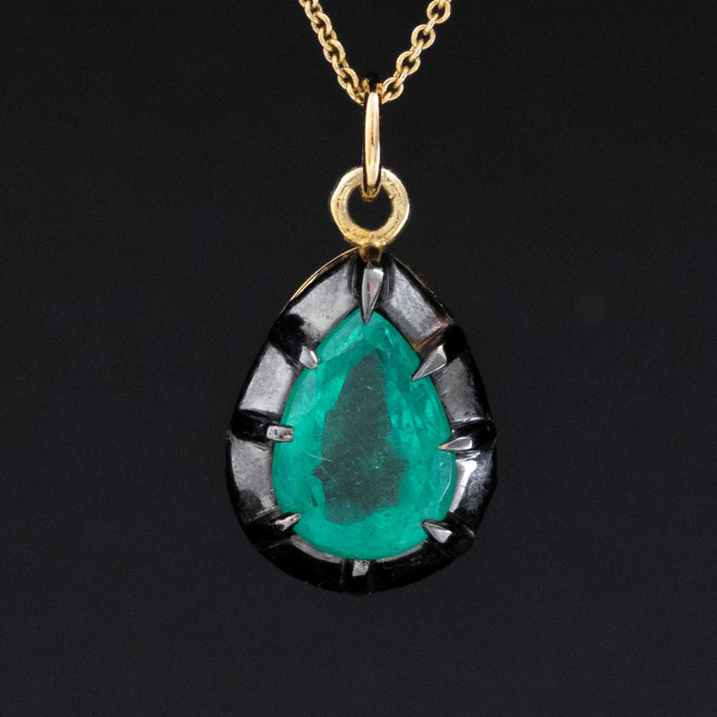 2.28ct Pear Shaped Emerald Collet Pendant