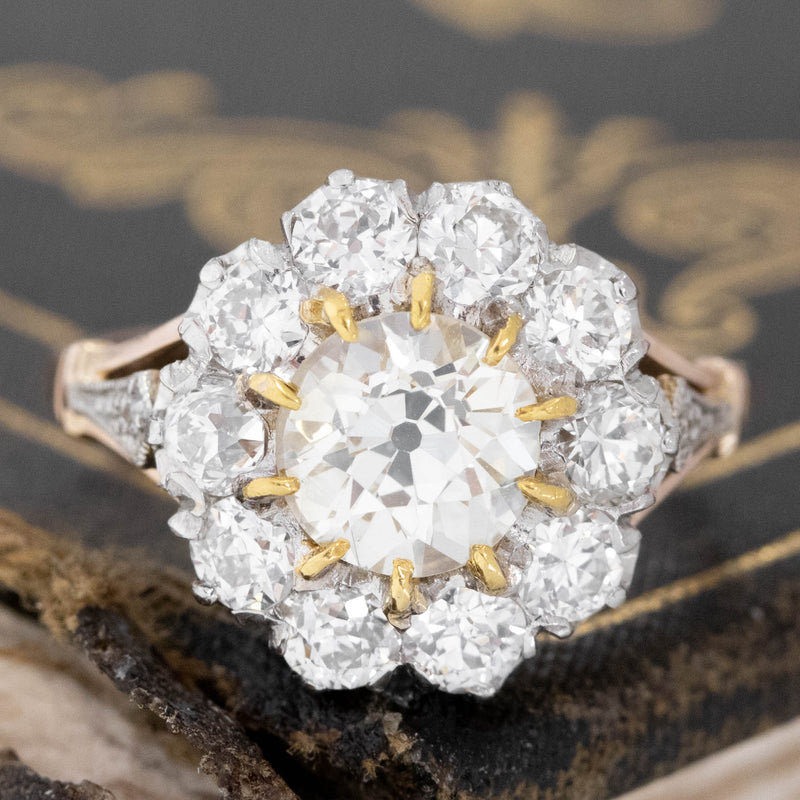 2.33ctw Old European Cut Diamond Flower Cluster Ring