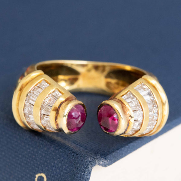 2.38ctw Vintage Diamond & Ruby Open Ring
