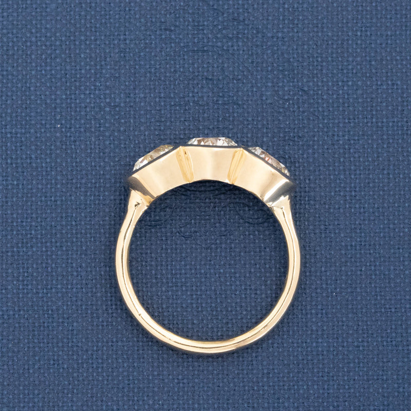 2.63ctw Old European Cut Diamond Bezel Trilogy Ring