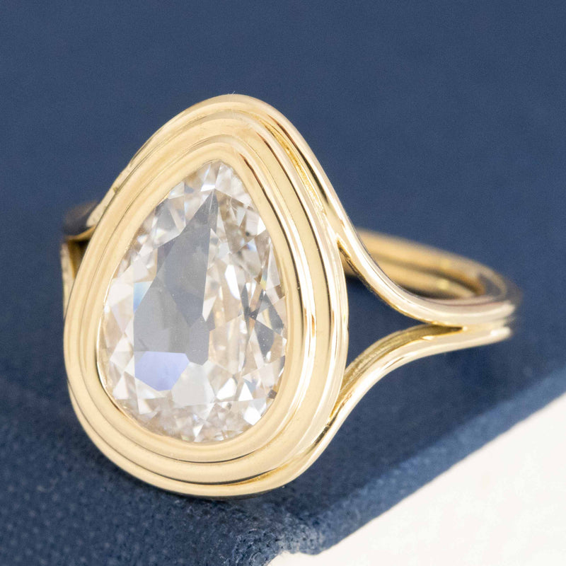 3.00ct Pear Cut Diamond Double Bezel Ring, GIA F VS2