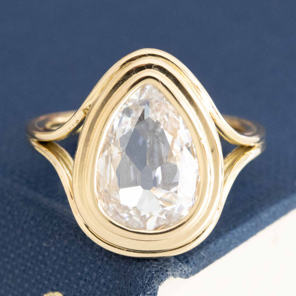 3.00ct Pear Cut Diamond Double Bezel Ring, GIA F VS2