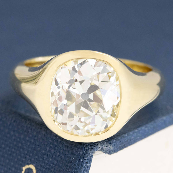 3.23ct Old Mine Cut Diamond Bezel Ring, GIA