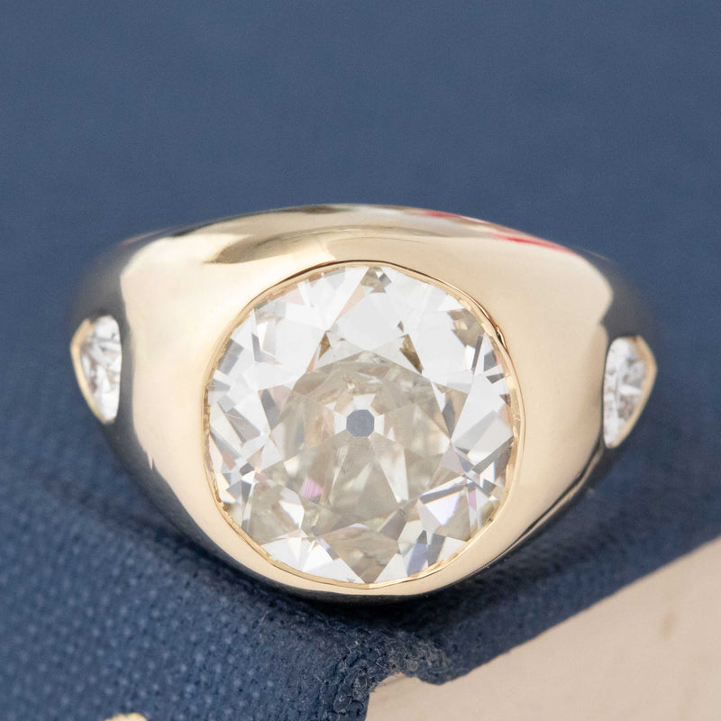3.73ct Old Mine Cut Diamond Flush Set Ring by Grace Lee, GIA L