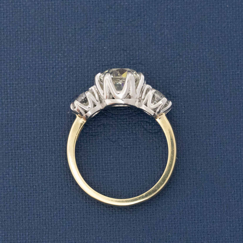 3.85ctw Old Mine Cut Diamond Trilogy Ring, GIA