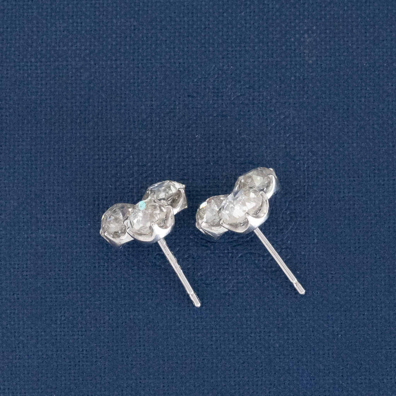 3.85ctw Old Mine Cut Diamond Trilogy Stud Earrings