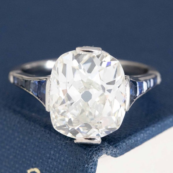 4.26ct Old Mine Cut Diamond & Sapphire Ring, GIA L VS2