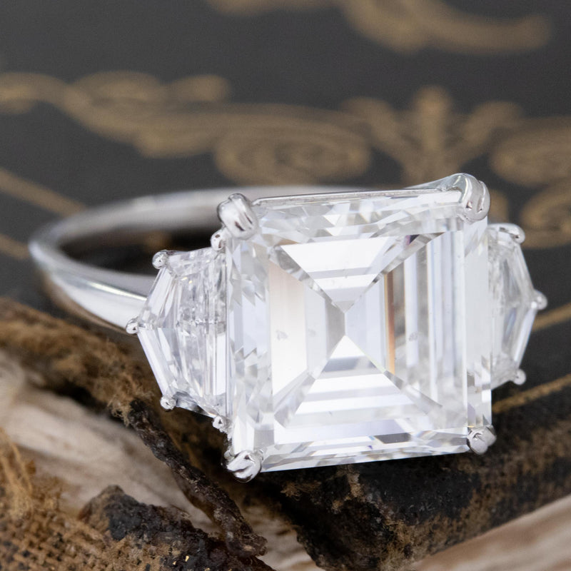 5.08ct Asscher Cut Diamond Trilogy Ring, GIA G SI1