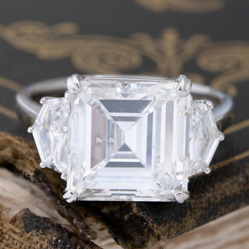 5.08ct Asscher Cut Diamond Trilogy Ring, GIA G SI1