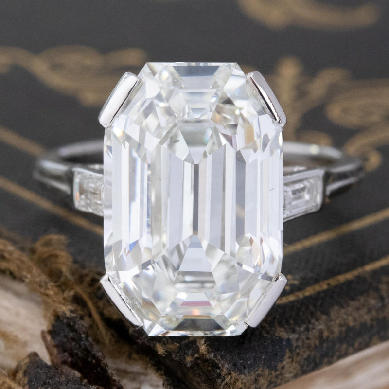 9.10ct Art Deco Emerald Cut Diamond Solitaire, GIA J