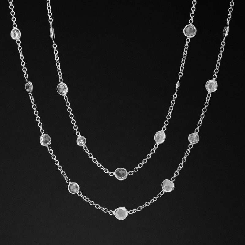 9.11ctw Antique Rose Cut Diamonds-by-the-Yard Long Chain Necklace