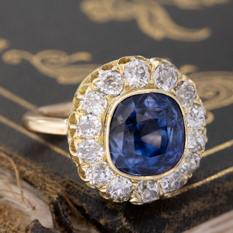9.90ctw Victorian Diamond & Sapphire Cluster Ring