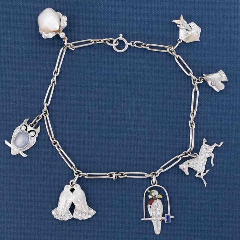 Vintage Diamond & Miniature Animal Charm Bracelet
