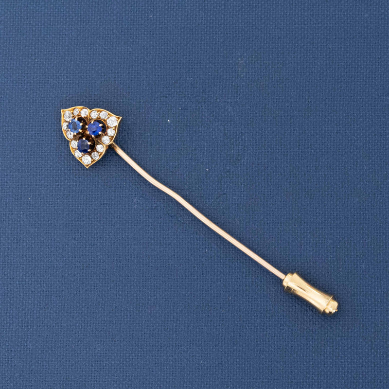 .53ctw Antique Gothic Diamond & Sapphire Trefoil Stick Pin, by Tiffany & Co.