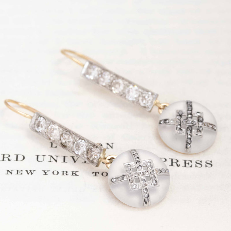 1.89ctw Antique Old Cut Diamond & Rock Crystal Drop Earrings