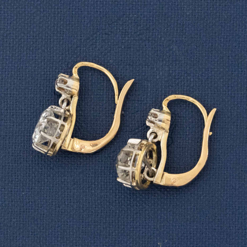2.81ctw Antique Old European Cut Diamond Dormeuse Earrings
