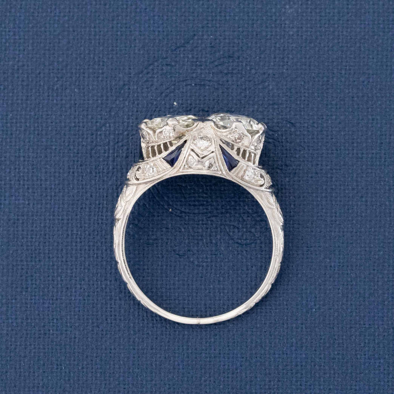 2.58ctw Antique Transitional Cut Diamond Twin Stone Ring