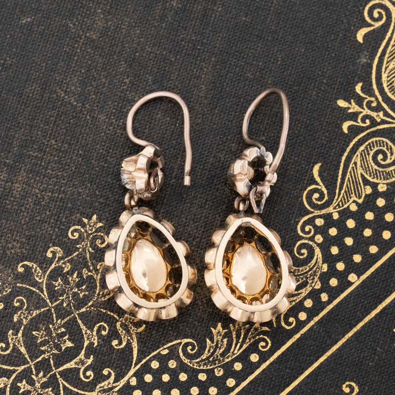 4.54ctw (est) Antique Pear Rose Cut Diamond Drop Earrings
