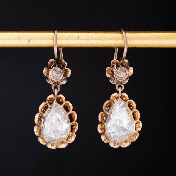 4.54ctw (est) Antique Pear Rose Cut Diamond Drop Earrings
