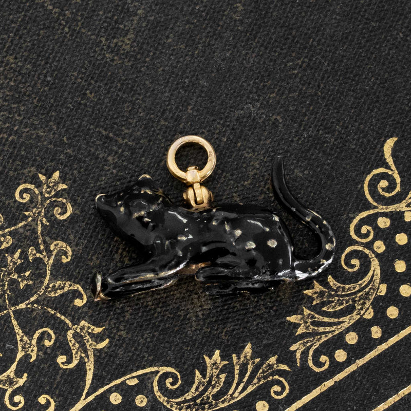 Antique Black Cat Enamel Charm/Pendant