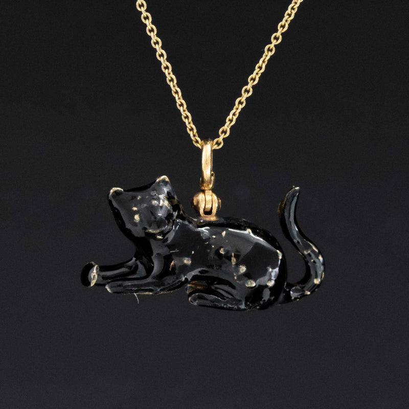Antique Black Cat Enamel Charm/Pendant