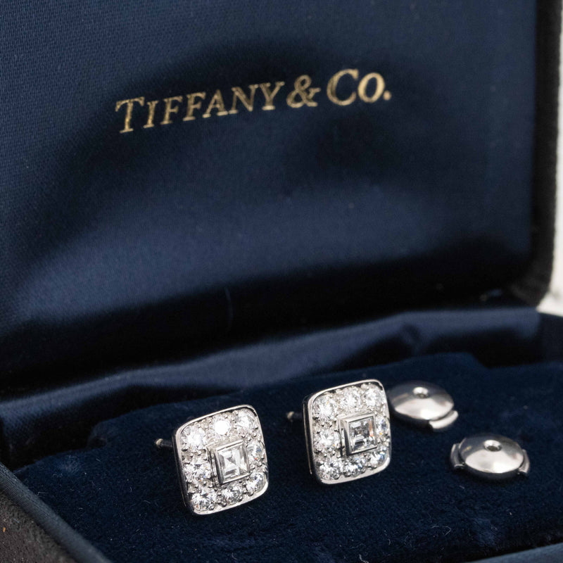 1.60ctw Vintage Diamond Cluster Square Stud Earrings, by Tiffany & Co.