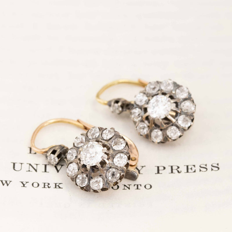 1.92ctw Old Cut Diamond Drop Cluster Earrings